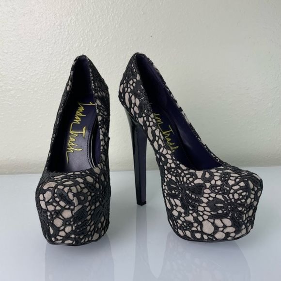London Trash Super High Platform Heels, Black Lace Overlay, Sz 7 - Picture 3 of 16